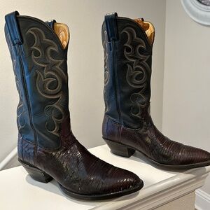 Women's Nocona Western Leather Cowboy Boot black/brown/red VINTAGE! Sz 6.5